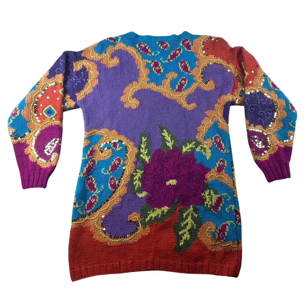 Vintage Jennifer Reed Sweater Women S Multi Color Hand-Knit Paisley Floral Artsy - Picture 2 of 8